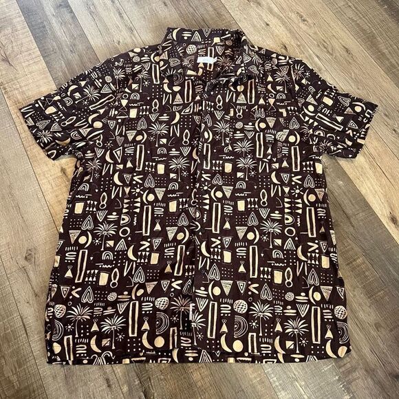 Onia Mens Tribal Brown Short Sleeve Vacation Button Casual Shirt XL - Picture 1 of 7